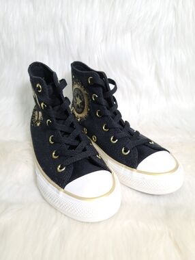 Converse Chuck Taylor All Star Black Gold Kids 13 NEW